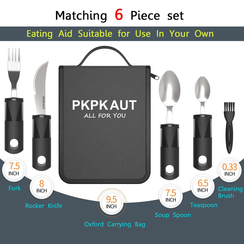 [Australia] - PKPKAUT Medium Weighted Utensils for Hand Tremors Silverware Set, Adaptive Utensils for Parkinsons Patients Arthritic Hands, Built Up Handicap Parkinsons Utensils for Adults Elderly Disabled People 4-Pcs Tote Bag 