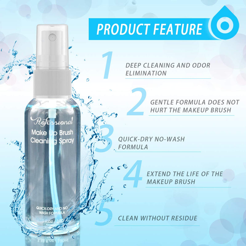 [Australia] - Makeup Brush Cleaner, Deep Clean Quick Dry Spray Non-Wash with Portable Travel Bottle Ideal Cleaning for Powder-based Makeup Palettes Pressed Cream Foundations Natural and Synthetic Brushes - 3.38 oz 