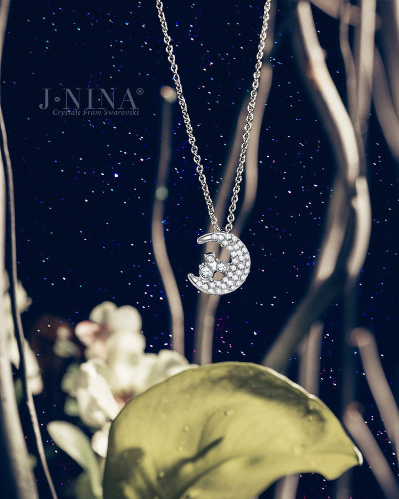 [Australia] - J.NINA ✦Goddess of The Moon✦ Christmas Necklace Gifts for Women White Gold Plated Crystals from Swarovski Best Jewelry Gift for Her 