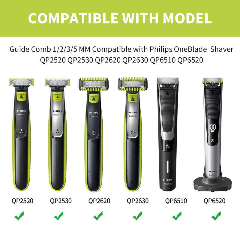 [Australia] - Yinke Guide Comb for Philips OneBlade & OneBlade Pro, QP2520, QP2530, QP2620, QP2630,QP6510,QP6520 Facial Hair Clippers Beard Trimmer 4pcs /Set Mixed Replacement Pack Kit (1/2/3/5 mm) 