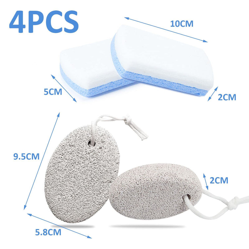 [Australia] - 4Pcs Pumice Stone for Feet, Includes 2Pcs Natural Pumice Stone, 2Pcs Double Sided Pedicure Glass Stone, for Feet and Hands Exfoliation to Remove Dead Skin 