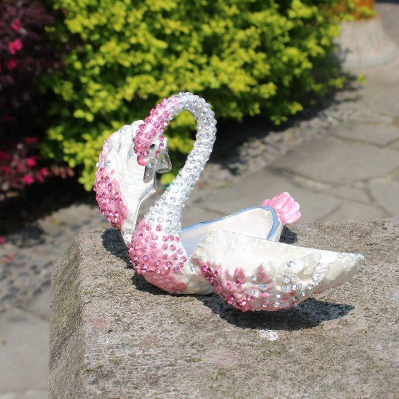 [Australia] - Hophen Diamond Swan Trinket Keepsake Box Hinged Figurine Collectible Ring Holder Wedding Favor Gift (Pink) 