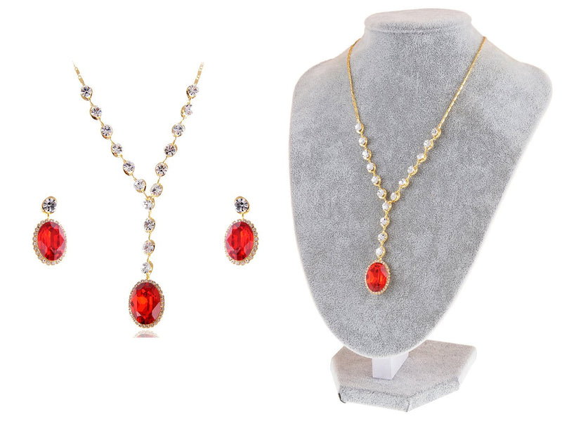 [Australia] - Alilang Red Ruby Clear Swarovski Crystal Rhinestone Earring Necklace Jewelry Set 