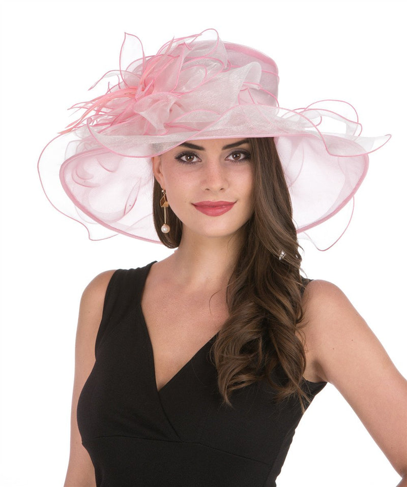 [Australia] - SAFERIN Women's Organza Church Kentucky Derby Fascinator Bridal Tea Party Wedding Hat 2867-pink and Beige Flower 