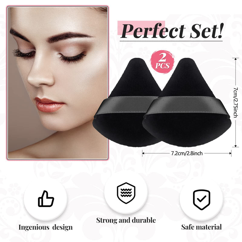 [Australia] - Patelai 2 Pcs Powder Puff Makeup Puff Triangle Powder Puff Soft Powder Sponge Reusable Triangle Sponges with Strap for Loose Powder Cosmetic Foundation Wet Dry Makeup (Black) Black 