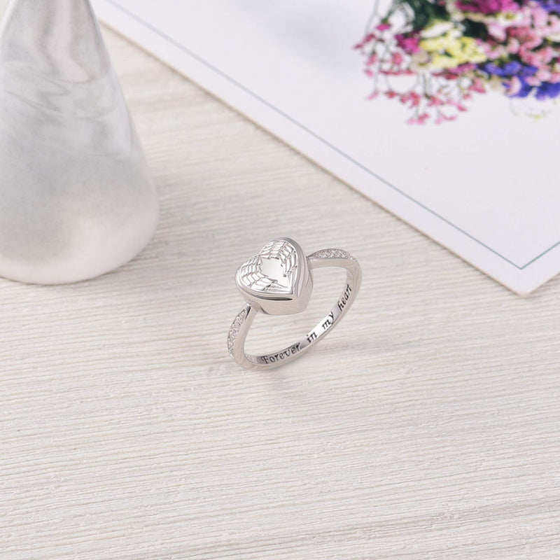 [Australia] - Fookduoduo Sterling Silver Cremation Jewelry Ring for Ashes - Angel Wings Urn Ring for Women Forever in My Heart Urn Rings for Keepsake Memorial Gift 7 