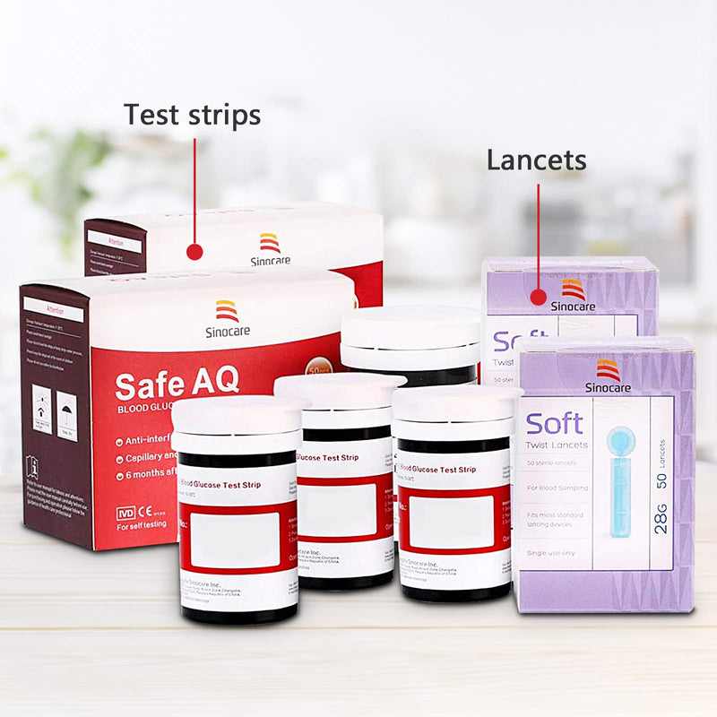 [Australia] - sinocare Diabete Blood Glucose Test Strips x 100 & Diabetes Lancets x 100, Safe AQ Test Strips, Blood Sugar Test Strips with Lancets 100 for Safe AQ Smart/Voice Only Aq Test Strips X 100 