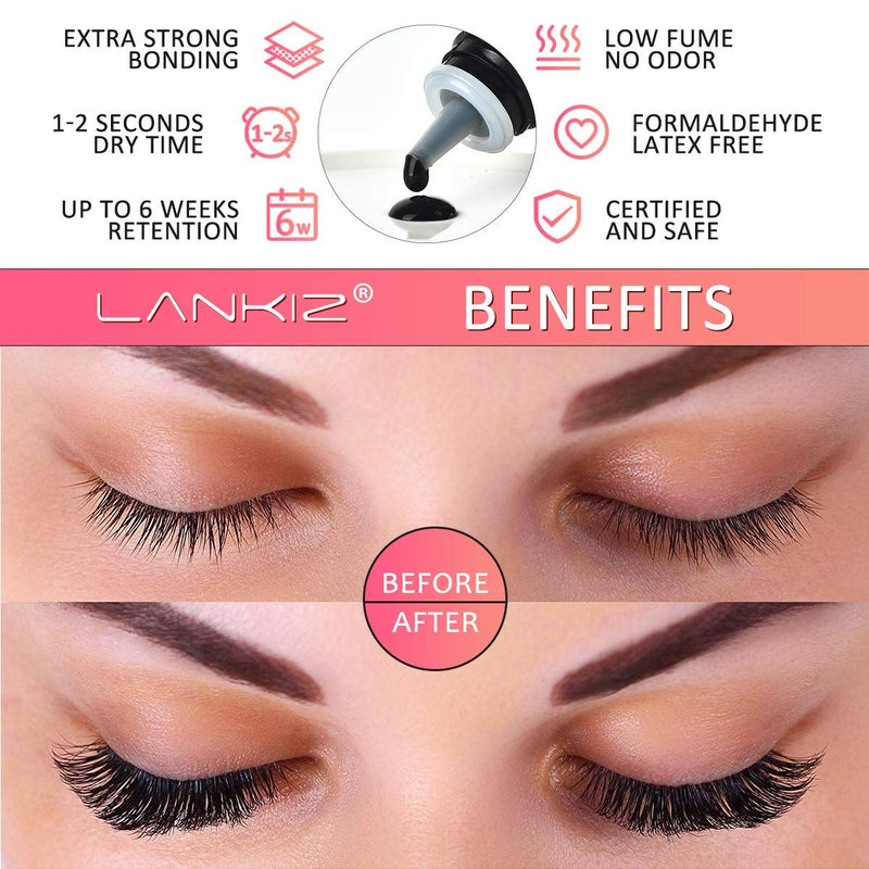 [Australia] - LANKIZ-Eyelash-Extension-Glue,10ml Individual Eyelashes Glue 1-2s Semi Permanent Eyelash Glue Individual Lashes with 6 Weeks Retention, Black Lash Extension Glue (Advanced Strong) Advanced Strong 