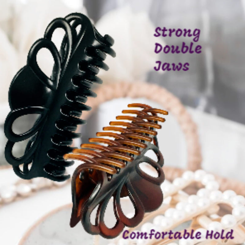 [Australia] - Marrie Extra Large Hair Claw Clips for Women Thick Long Curly Hair Nonslip Jumbo Strong Big Hold Jaws Clip Clamp Grip French Hair Styling Accessories 5.8 Inches long (Black & Brown) Black & Brown 