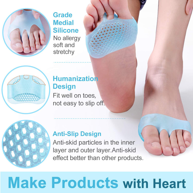 [Australia] - Bukihome Metatarsal Pads for Women and Men, Bukihome 8 PCS Ball of Foot Cushions, Gel Foot Pads, Mortons Neuroma Pads for Metatarsal Pain Relief (Blue) Blue 