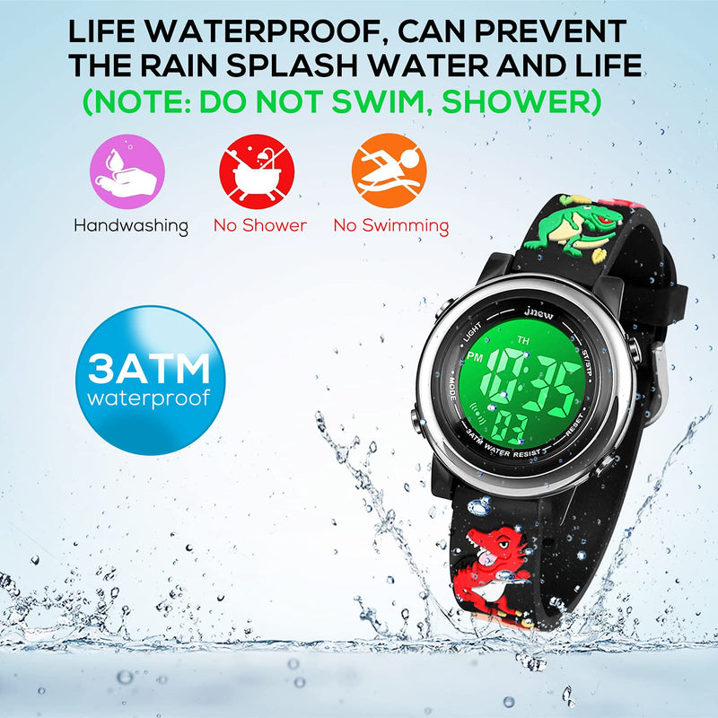 [Australia] - Bigmeda Kids Digital Watch Sport Waterproof Watch for 3-10 Years Boys Girls LED Outdoor Watch 3D Cartoon Band Time Date Display 7 Color Backlight Stopwatch Alarm-Best Gifts Dinosaur 