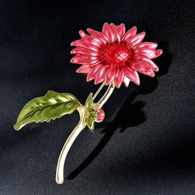 [Australia] - Sunflower Brooches Enamel Brooch Pins Breastpin for Women Girls Clothes Collar Dress Scarf Decoration (Red) Red 