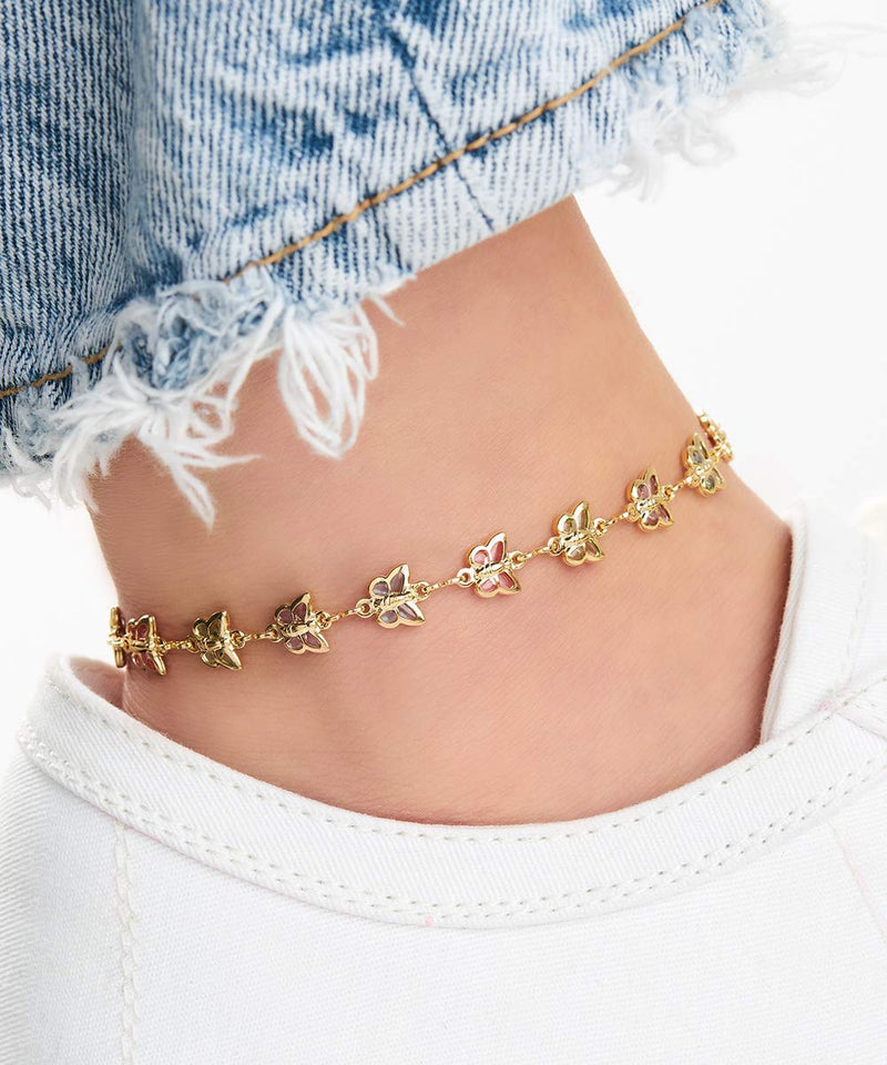 [Australia] - Barzel 18K Gold Plated Gold and Multi Color Crystal Baguette Anklet ANK1187 