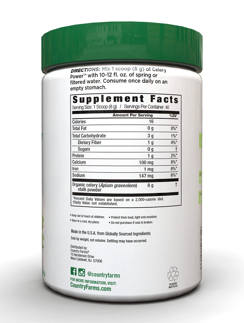 [Australia] - COUNTRY FARMS Super Celery Powder, 100% Celery Powder, Supports Healthy Digestion, Helps Cleanse & Detoxify, Antioxidant Support, 40 Servings, 11.3 Ounce (Pack of 1) 11.3 Ounce (Pack of 1) White and Green 