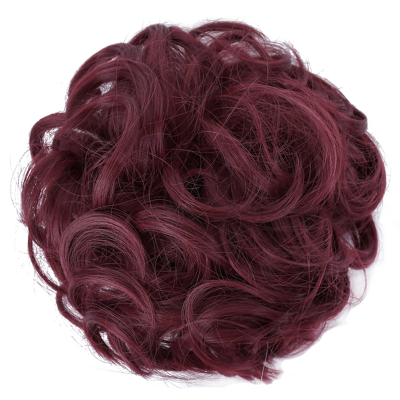 [Australia] - GIRLSHOW Elastic Wave Curly Hair Buns Chignons Hair Scrunchy Extensions Wrap Ponytail Updos Tousled Bun Hairpieces for Women Girls (#Red) #Red 