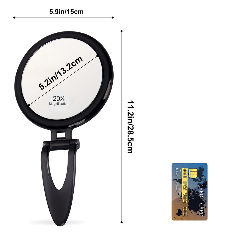 [Australia] - Magnifying Mirror 20x / 1x Two Sided, Double Sided Magnifying Mirror with Stand, Magnified Hand Mirror for Makeup, Blackhead/Comedone Removal (6inch,20X/1X, Black) 