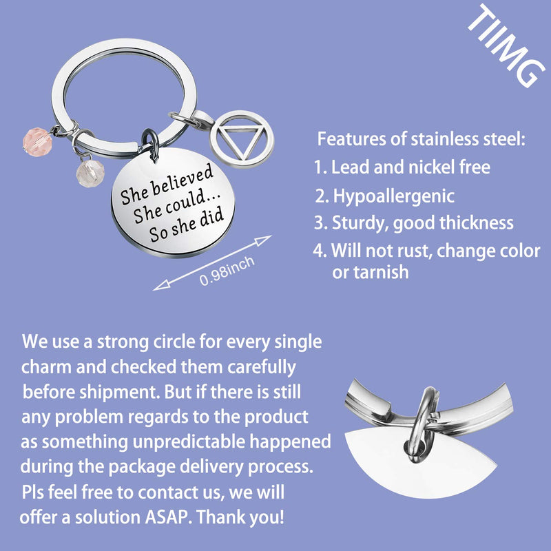 [Australia] - TIIMG Recovery Gift Sobriety Gift AA Gift Sober Recovery Jewelry AA Jewelry She Believed She Could So She Did Sobriety Keychain Alcoholics Anonymous Gifts She Believed AA 