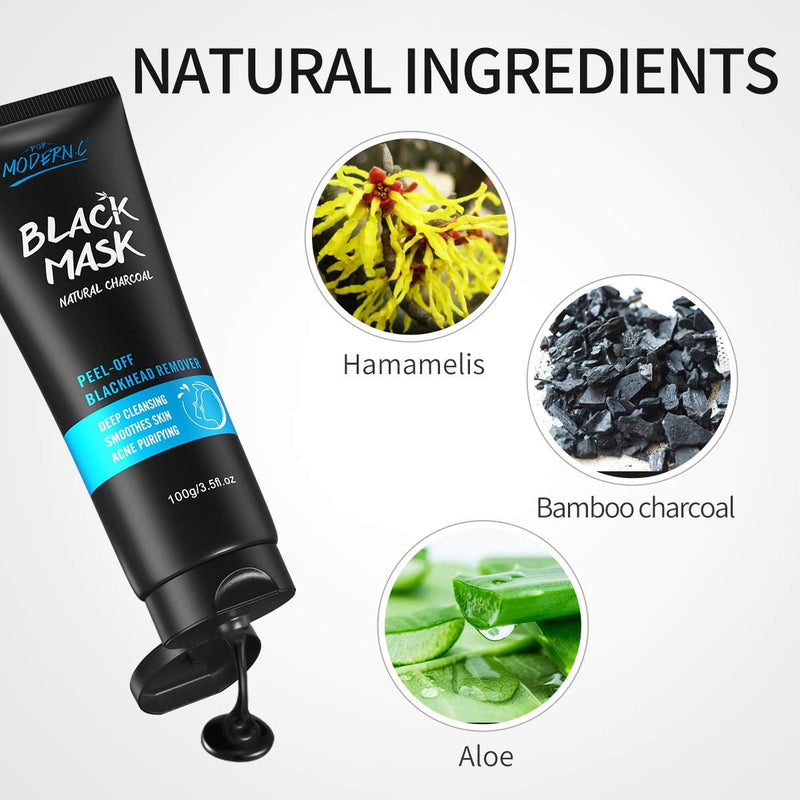 [Australia] - Peel Off Mask Black Mask Charcoal Blackhead Removal Mask Facial Black Mask Skin Cleansing, Purifying Bamboo Charcoal With Blackhead Remover Extractor Tools Kit & Mask Brush 