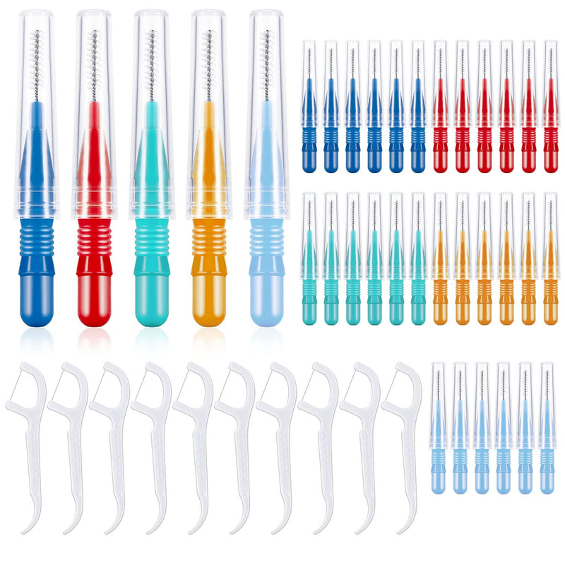 [Australia] - 40 Pcs Interdental Brushes, Dental Floss Brush Toothpick Brushes Teeth Brushes Floss Sticks Flossing Brushes Hygiene Brushes with 10 Pcs Dental Floss Sticks for Cleaning Tooth 