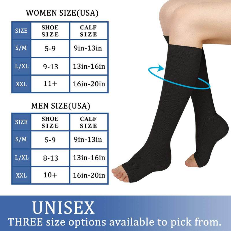 [Australia] - 3 Pairs Open Toe Compression Socks Women Knee High Toeless 15-25 mmHg (XXL) Black3 2X-Large (3 Pair) 