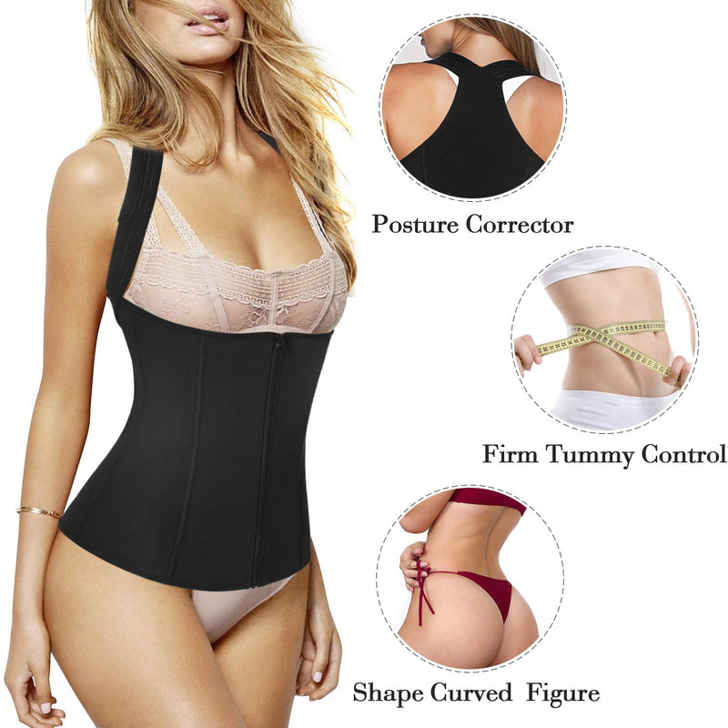 [Australia] - Women Back Braces Posture Corrector Waist Trainer Vest Tummy Control Body Shaper for Spinal Neck Shoulder and Upper Back Supports (S, Black) Small (Pack of 1) 