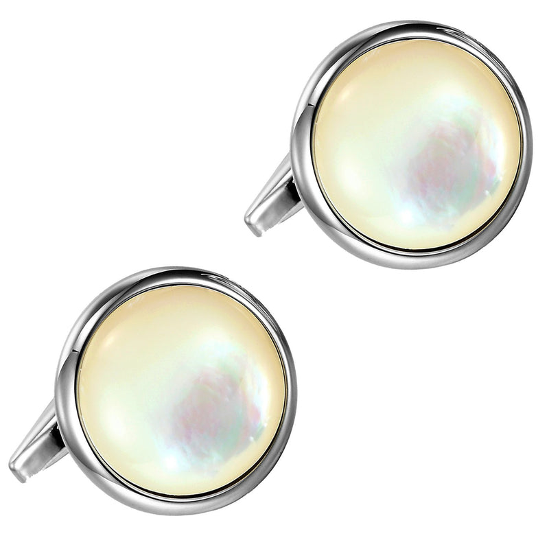 [Australia] - Urban Jewelry Unique 316L Stainless Steel Men's Round Cufflinks with Real Shell (Silver) 