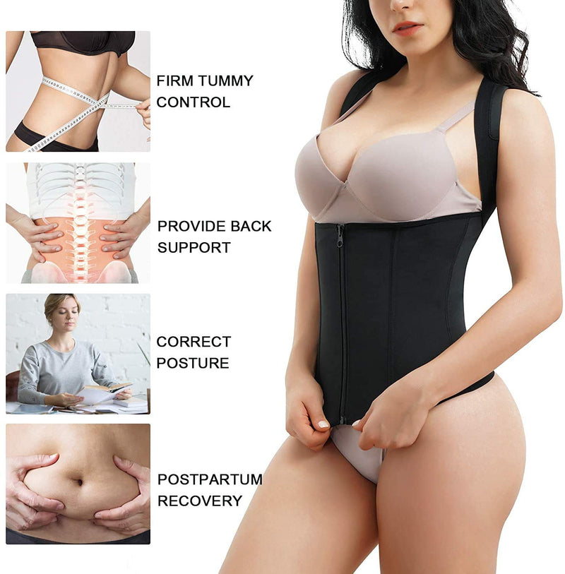 [Australia] - Gotoly Women's Back Braces Waist Trainer Vest Posture Corrector for Spinal Neck Shoulder Back Support Tummy Control Body Shaper Black XXL 
