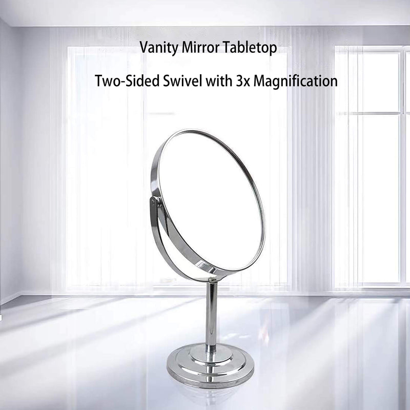 [Australia] - PINKZIO Vanity Mirror Chrome 6-inch Tabletop Two-Sided Swivel with 3x Magnification, Makeup Mirror 10-inch Height, Silver 