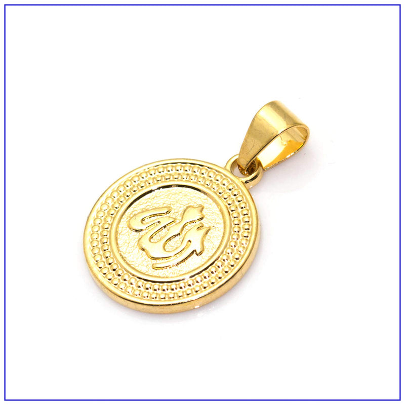 [Australia] - Fusamk Hip Hop Religious 18K Alloy Allah Medallion Tag Pendant Symbol Charm Necklace Plated Gold Allah Medallion 