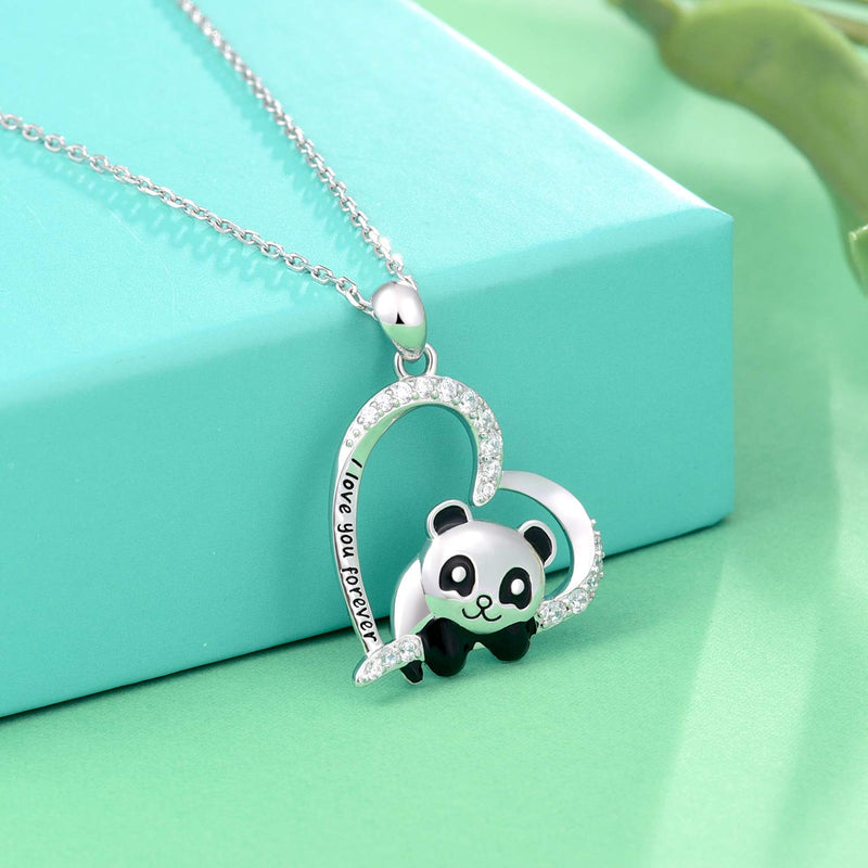 [Australia] - ACJNA 925 Sterling Silver Panda Bear Necklace Bamboo Heart Pendant Engraved I Love You Forever Women Jewelry cute panda 