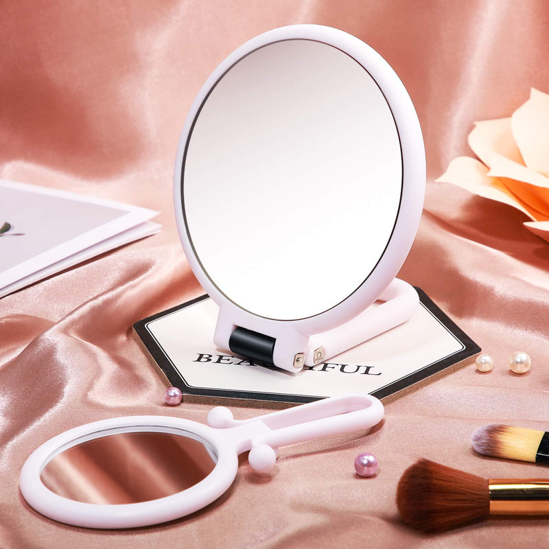 [Australia] - WILLBOND 2 Pieces 15x Magnifying Handheld Mirror and 10x Travel Makeup Mirror, Folding Double Sided Pedestal Mirror Hand Mirror with 1/ 15x 1/ 10x Magnification (White) White 