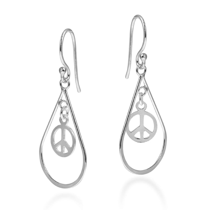 [Australia] - Spirit Teardrop Peace Sign Symbol .925 Sterling Silver Dangle Earrings 