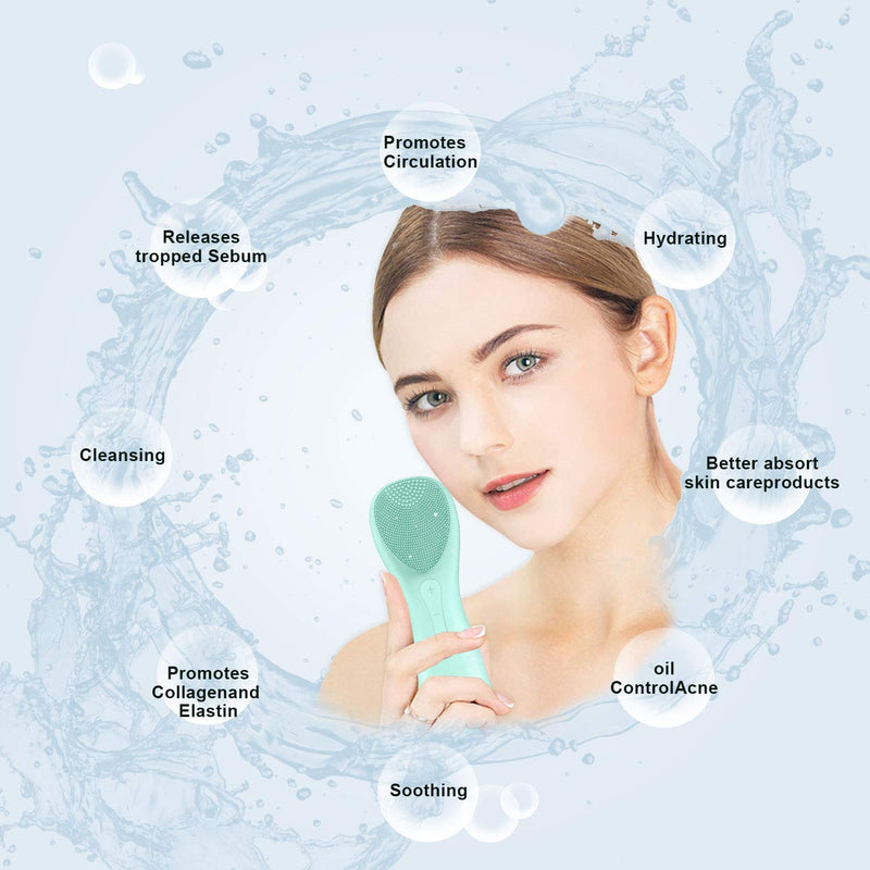 [Australia] - Tsmsv Facial Cleansing Brush, Waterproof Sonic Facial Cleansing Brush, Rechargeable Face Wash Brush with 5 Adjustable Speeds, Deep Cleaning, Gentle Exfoliating and Massaging（Green） Green 