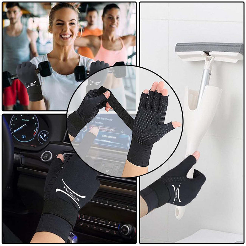 [Australia] - 2 Pairs Copper Arthritis Gloves for Women, Fingerless Compression Gloves for Men with Adjustable Wrist Strap, Copper Infused Hand Gloves for Carpal Tunnel, Tendonitis, Relieve Pain (Small/Medium) Small/Medium 