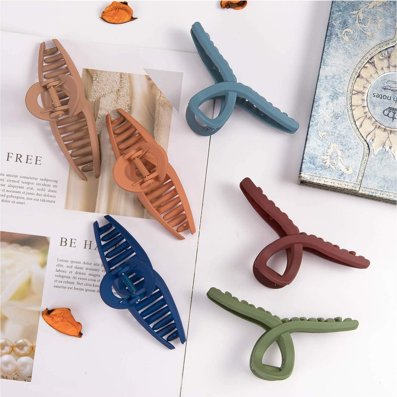 [Australia] - Whaline Hair Claw Clip 6 Color Hair Jaw Clamp Clips 4.3 Inch Nonslip Hair Claw Strong Hold Matte Butterfly Clip Clamp Hair Styling Accessories for Women Girls Thin Thick Fine Hair 