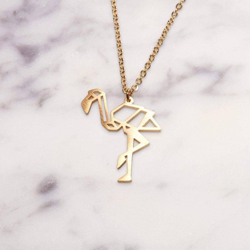 [Australia] - La Menagerie Flamingo Gold Origami Jewelry & Gold Geometric Necklace – 18 Karat Plated Gold Necklace & Flamingo Necklaces for Women – Flamingo Necklace for Girls & Origami Necklace 