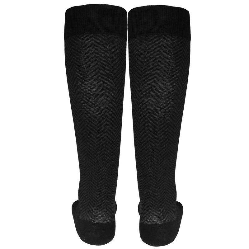 [Australia] - NuVein 15-20 mmHg Men's Compression Socks, Chevron Pattern, Knee High Business Trouser Fit, Black, Medium 