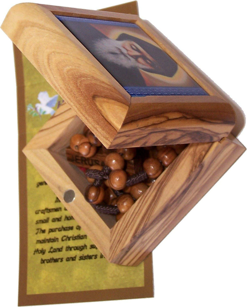 [Australia] - Holy Land Market Olive Wood Rosary and Box from Bethlehem (Mar Charbel - Lebanese Saint) 