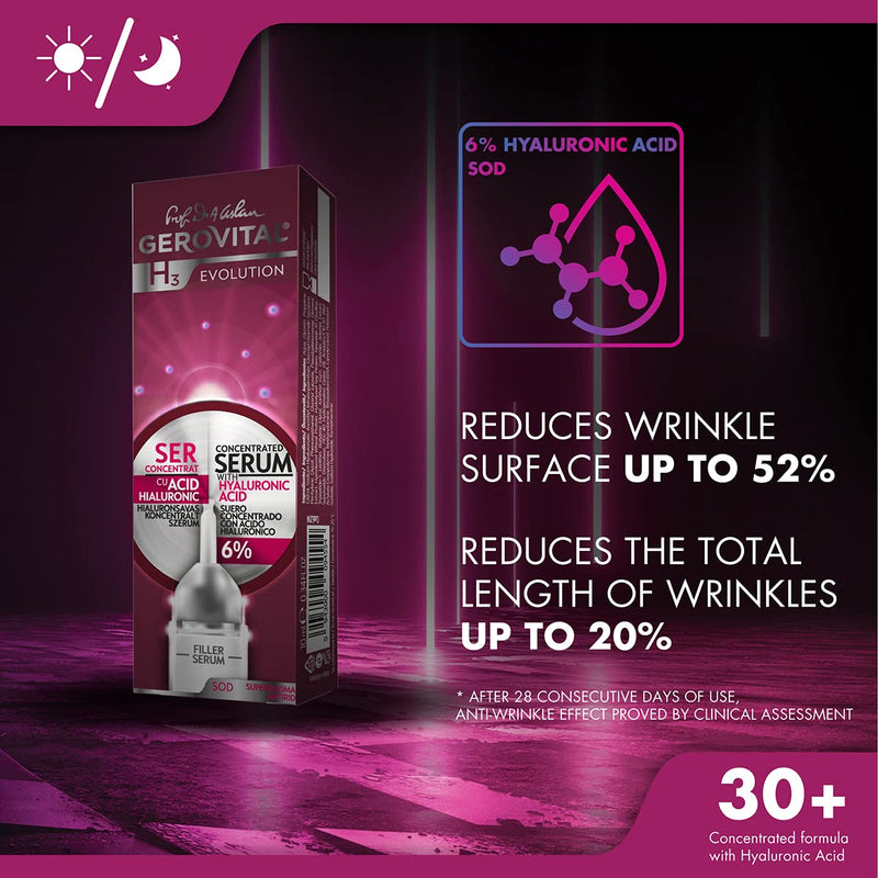 [Australia] - Gerovital H3 Evolution, Concentrated anti-wrinkle serum with 6% hyaluronic acid for intense hydration, for all skin types, 10 ml 