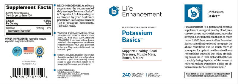 [Australia] - Life Enhancement Potassium Basics Supplement, 1020 mg,120 Servings, 240 caps 