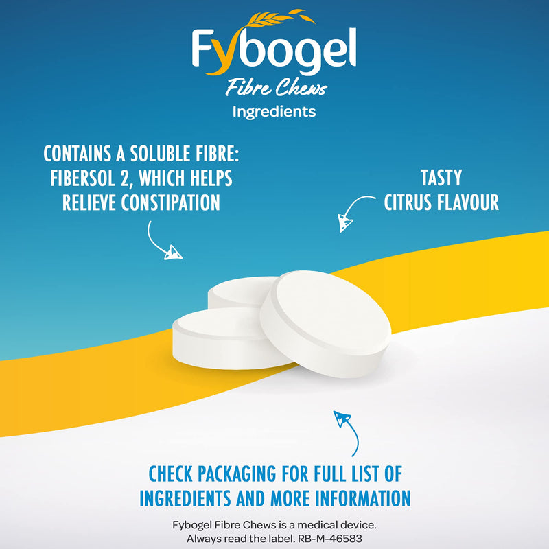 [Australia] - Fybogel Fibre Chews, Citrus Flavour for Constipation Relief, Chewable Fibre Tablets, 60 Tablets 