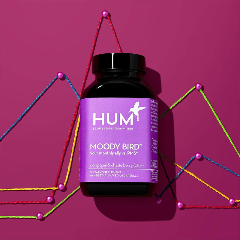 [Australia] - HUM Moody Bird - Mood Supplement for Women - Support for Cramps, Cravings, Irritability & Hormonal Balance - Chasteberry & Dong Quai Women's Monthly Support Supplement (60 Vegan Capsules) 