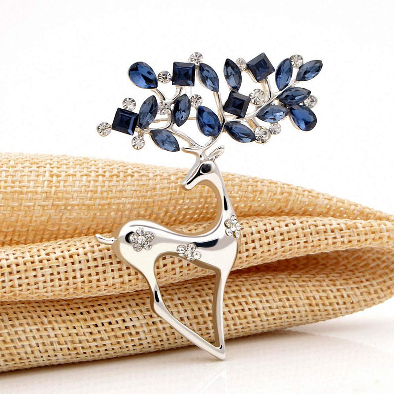 [Australia] - 2 Colors Rhinestone Deer Brooches Women Christmas Reindeer Pins Luxury Coat Corsage Jewelry silver 