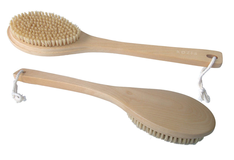 [Australia] - KOZIS Wooden Bath Brush | Maple Wood Handle | All Natural 100% Recyclable | Bath Body Exfoliating | Shower Back Cleaning Scrubber | Dry or Wet Skin (Natural) 