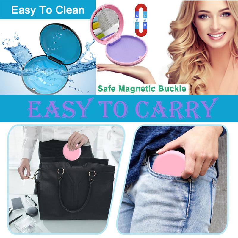 [Australia] - Retainer case, Retainer Case with Mirror, Orthodontic Denture Box with Magnetic Seal Textured Liner, Multifunctional Mouth Guard Denture Case for Retainers, Mouthguards, Braces (Pink) 