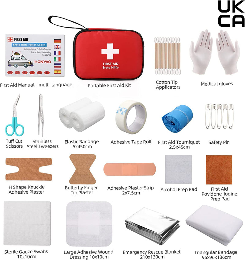 [Australia] - HONYAO® Mini First Aid Kit 90 Pcs, Small Travel First-Aid Bag, Compact Survival Kit for Outdoor Home Office Car Camping Hiking Children Motorbike Red 