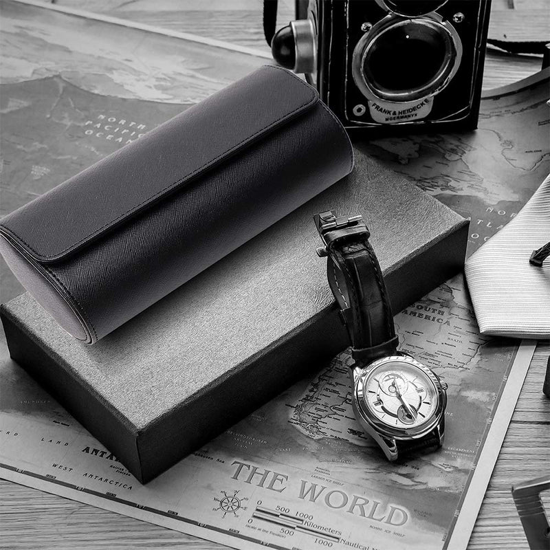 [Australia] - ROSELLE Watch Roll Travel Case for Men and Women- 3 Watch Storage and Organizer-Secure Storage with Innovative Removable Pillows & Solid Dividers for Home Storage, Travel and Display(Black Cross) Black Cross 