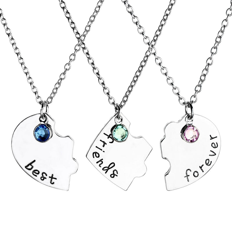 [Australia] - Jovivi Best Friends Forever and Ever Friendship Necklaces Keychains for 3/4,Alloy Heart Matching Puzzle Piece BBF Friendship Jewelry 1:3pcs/set(Silver Necklaces) 