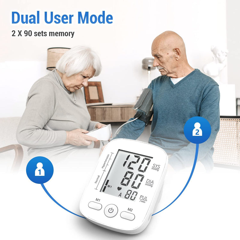 [Australia] - Hangsun Blood Pressure Monitors Upper Arm Blood Pressure Machine for Home Use BM230 Fully Automatic Measure for Blood Pressure/Heartbeat with Large Cuff 22-42cm, LCD Display, 2×90 Sets Memory White 