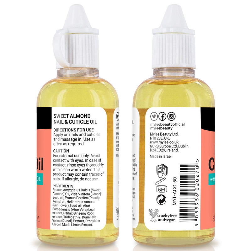 [Australia] - Mylee Sweet Almond Nail & Cuticle Oil 50ml, – Deeply Hydrating & Nourishing Cuticle Conditioner Oil, Non-Greasy Formula and Leaves No Sticky Residue, Lightly Scented With Almond Oil 